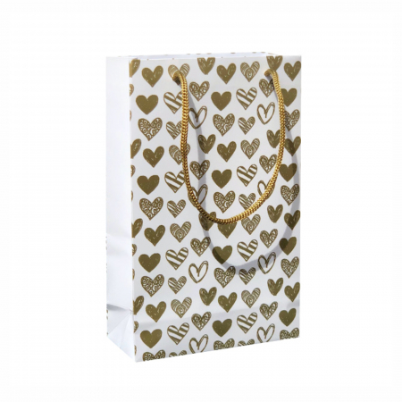 Pungi cadou MEDII - Punga de cadou medie cu model inimioare aurii