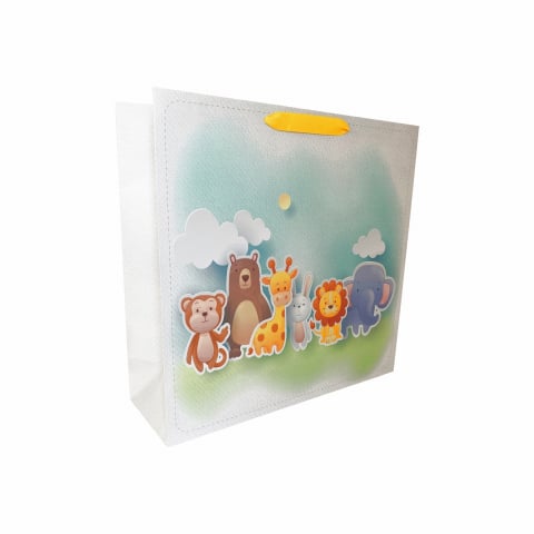 Pungi cadou cu model IARNA - Punga de cadou patrata, 24x24x9 cm, model ANIMALUTE