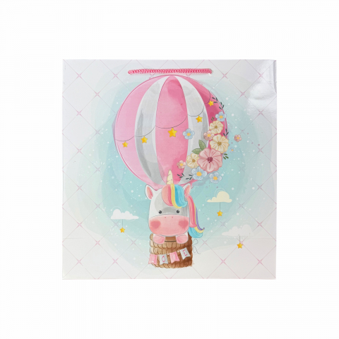 Punga de cadou patrata, 24x24x9 cm, model UNICORN ROZ [1]