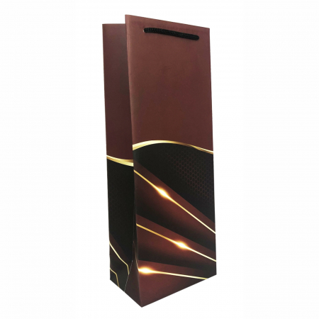 Pungi (LUX/kraft/hartie/PP) - Punga de cadou pentru sticla model elegant visiniu