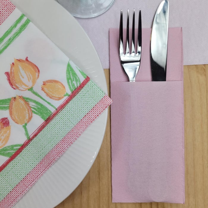 BAX Zsebes evőeszköztartó szalvéta – Softpoint (rózsaszín pasztell) / 33 × 40 cm / 900 db [2]