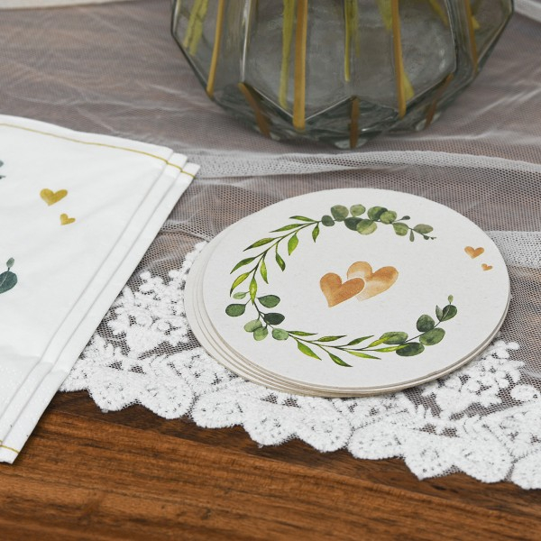 Karton poháralátét, fehér, szív minta, Ø 10,7 cm / 100 db [8]