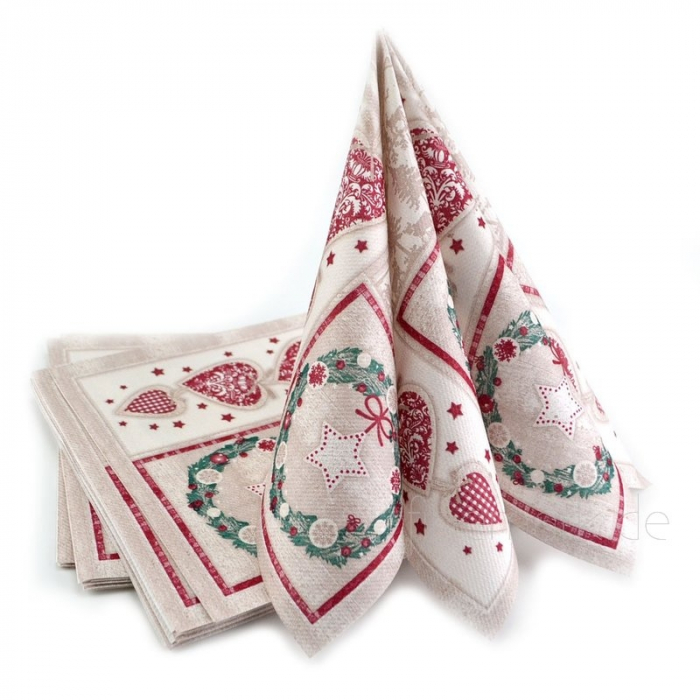 Ünnepi asztali szalvéták, Linclass – Benita (karácsonyi koszorú, szívecskék) / 40 × 40 cm / 50 db [4]