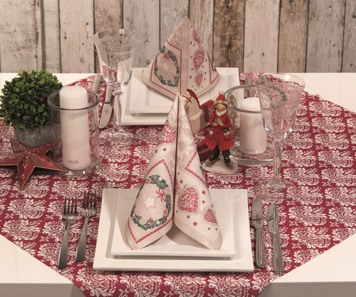 Ünnepi asztali szalvéták, Linclass – Benita (karácsonyi koszorú, szívecskék) / 40 × 40 cm / 50 db [3]