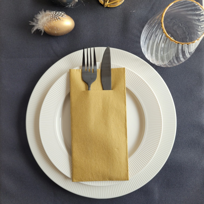 Zsebes evőeszköz-tartó szalvéta Linclass – Arany (Arany) / 40 × 40 cm / 75 db [4]