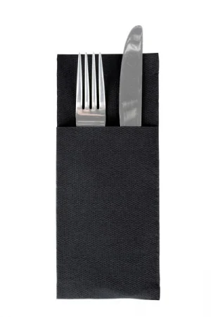 Zsebes evőeszköztartó szalvéta, Softpoint – Fekete / 33 × 40 cm / 50 db [2]