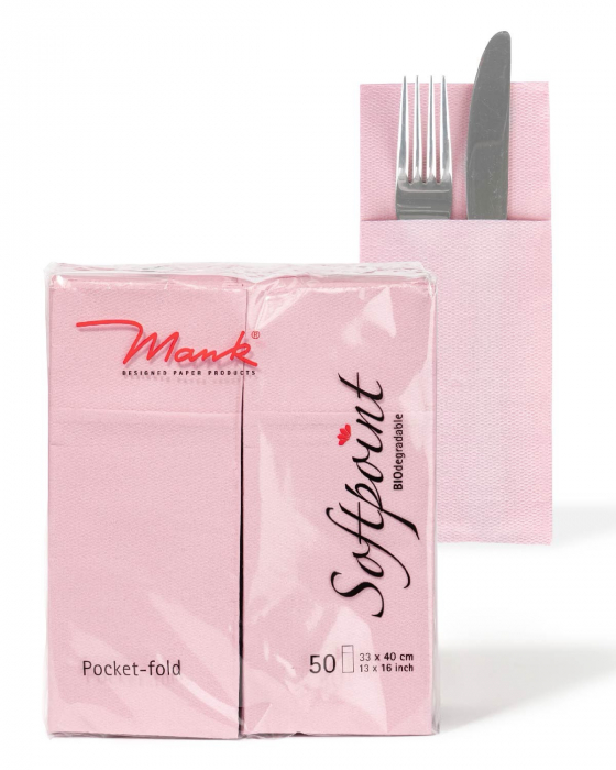 Zsebes evőeszköztartó szalvéta, Softpoint – Rózsaszín / 33 × 40 cm / 50 db [5]
