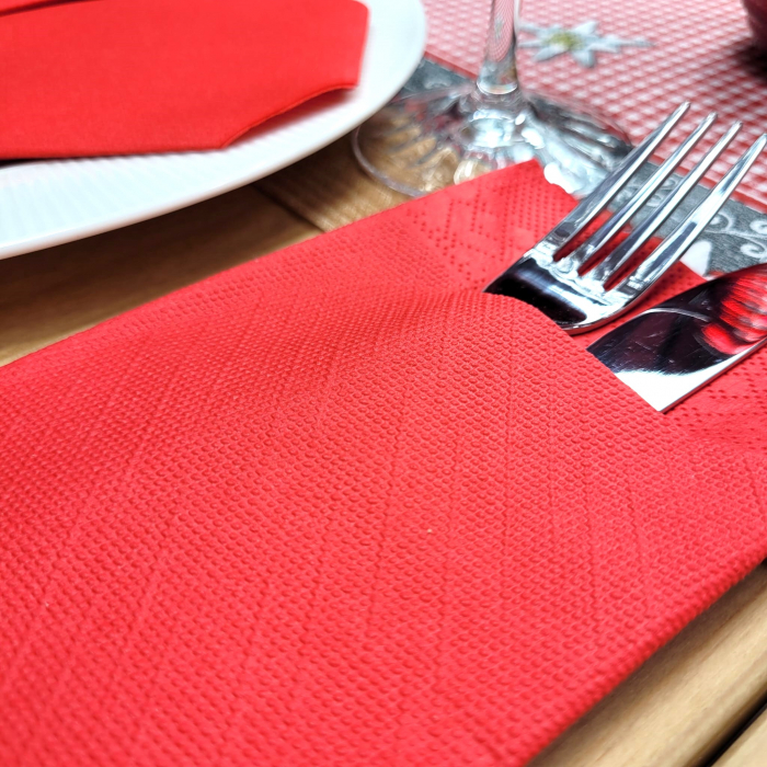 Zsebes evőeszköz-tartó szalvéta Tissue Deluxe – Rózsaszín / 40 × 40 cm / 100 db [5]