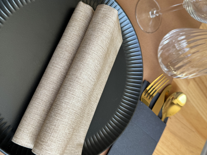 Ünnepi asztali szalvéta Spanlin Bio (100 % lebomló) – Reed (bézs, barna vonalak) / 40 × 40 cm / 30 db [3]