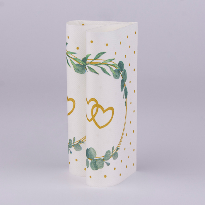 Ünnepi asztali szalvéták, Linclass – Eukalyptus-Hertz (eukaliptusz levelek és szívecskék) / 40 × 40 cm / 50 db [7]