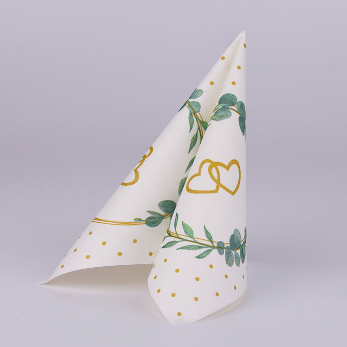 Ünnepi asztali szalvéták, Linclass – Eukalyptus-Hertz (eukaliptusz levelek és szívecskék) / 40 × 40 cm / 50 db [4]