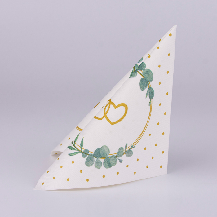 Ünnepi asztali szalvéták, Linclass – Eukalyptus-Hertz (eukaliptusz levelek és szívecskék) / 40 × 40 cm / 50 db [8]