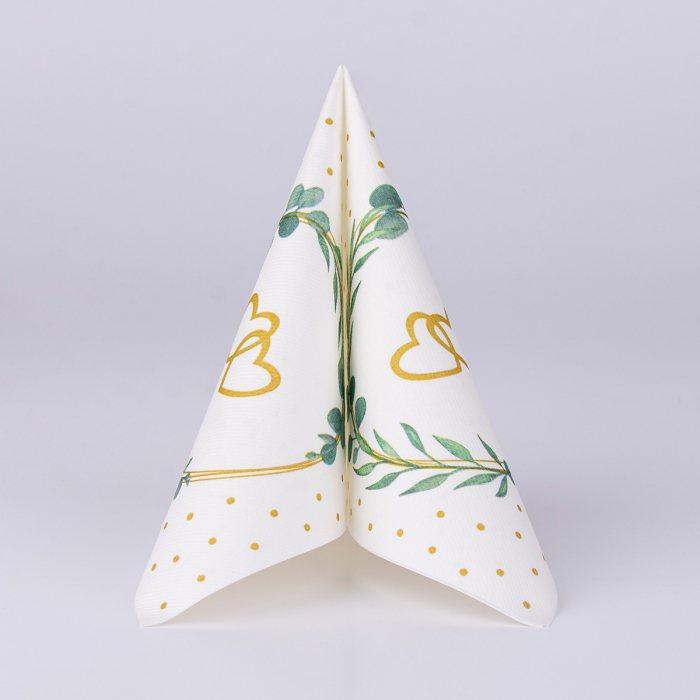 Ünnepi asztali szalvéták, Linclass – Eukalyptus-Hertz (eukaliptusz levelek és szívecskék) / 40 × 40 cm / 50 db [5]