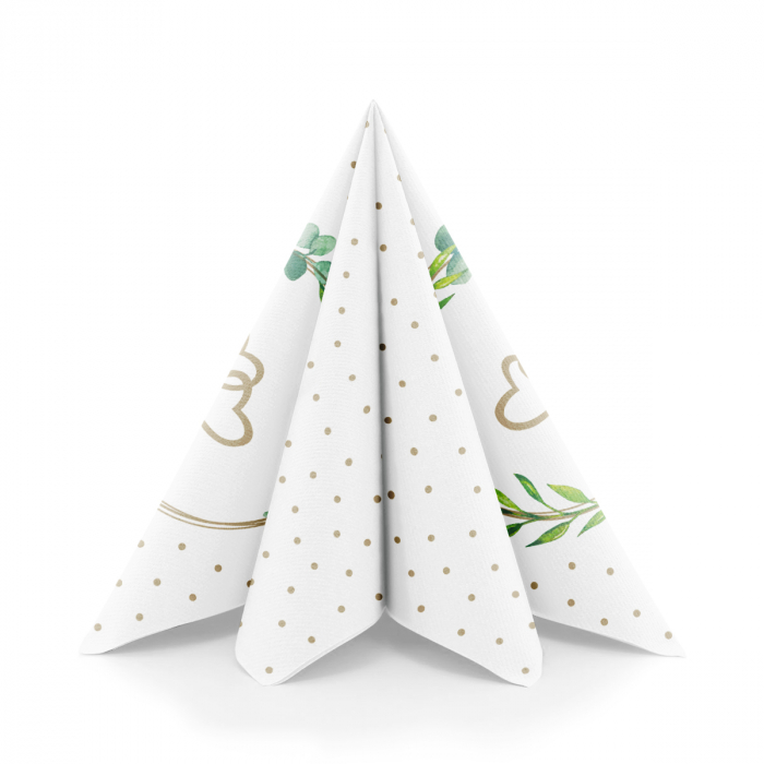 Ünnepi asztali szalvéták, Linclass – Eukalyptus-Hertz (eukaliptusz levelek és szívecskék) / 40 × 40 cm / 50 db [9]