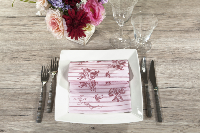 Ünnepi asztali szalvéták, Linclass – Just Married (esküvő/logodai minta) / 40 × 40 cm / 12 db [4]