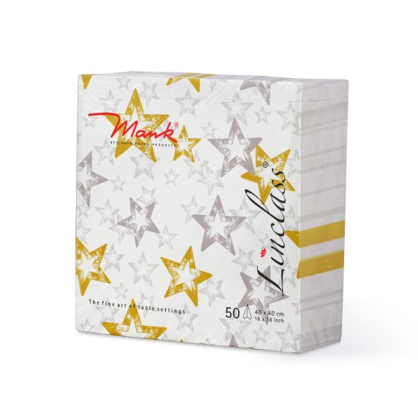 Szalvéták asztali ünnepi Linclass pentru Craciun/Revelion - Allison (stelute aurii si argintii) / 40 x 40 cm / 50 db [3]