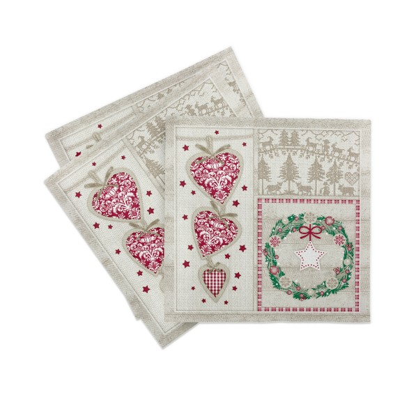 Ünnepi asztali szalvéták, Linclass – Benita (karácsonyi koszorú, szívecskék) / 40 × 40 cm / 50 db [7]
