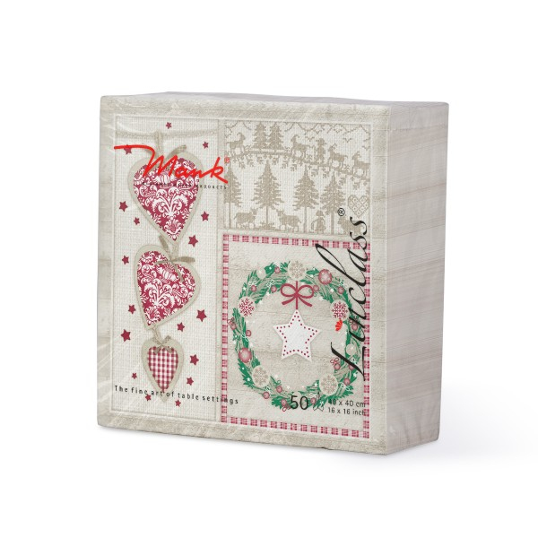 Ünnepi asztali szalvéták, Linclass – Benita (karácsonyi koszorú, szívecskék) / 40 × 40 cm / 50 db [2]