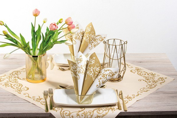 Ünnepi asztali szalvéták, Linclass – Pomp (Arany-Krém) / 40 × 40 cm / 50 db [9]