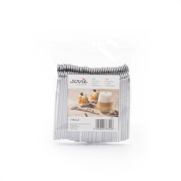 Prémium eldobható kávéskanál-készlet, fémhatású PS, 10 cm, 40 db [3]