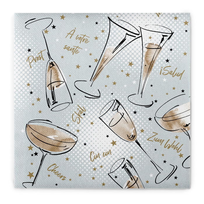 Unnepi Linclass asztali szalvetak Szilveszterre/Ujevre - Cheers / 40 × 40 cm / 50 db [2]