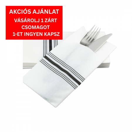 1 + 1 INGYEN - BAX evőeszköztartó zsebszalvéta Linclass Airlaid Fekete Bistro / 43 × 43 cm / 750 db