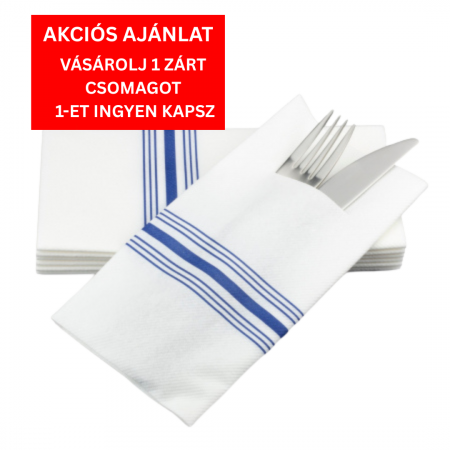 1 + 1 INGYEN - BAX evőeszköztartó zsebszalvéta Linclass Airlaid Kék Bistro / 43 × 43 cm / 750 db