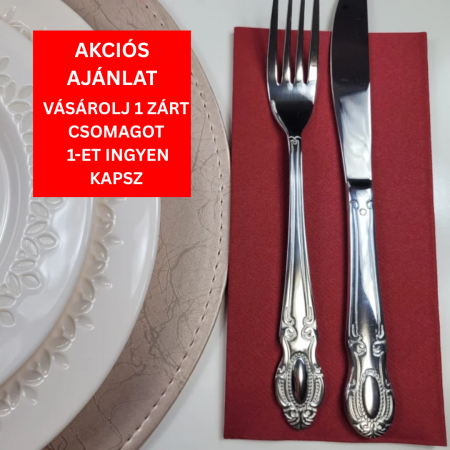 1 + 1 INGYEN - BAX Linclass prémium szalvéta, bordó/vörösbor szín, 40 × 40 cm, hajtogatás 1/8, 864 db