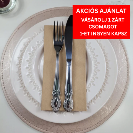 1 + 1 INGYEN - BAX Linclass prémium szalvéta, világos barna, 40 × 40 cm, hajtogatás 1/8, 864 db