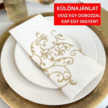 1 + 1 INGYEN - BAX Ünnepi asztali szalvéta Airlaid – Arany (arany minta) / 48 × 43 cm / 600 db