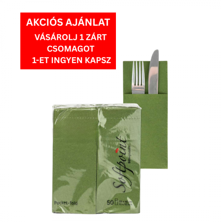 Softpoint, LEGKELENDŐBB - BAX Zsebes evőeszköz‑tartó szalvéta - Softpoint (Zöld Oliv) / 33 x 40 cm / 900 db