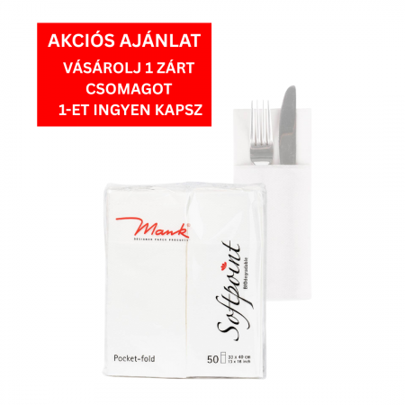 Linclass, PRÉMIUM MINŐSÉG - BAX Zsebes evőeszköztartó szalvéta – Softpoint (fehér) / 33 × 40 cm / 900 db