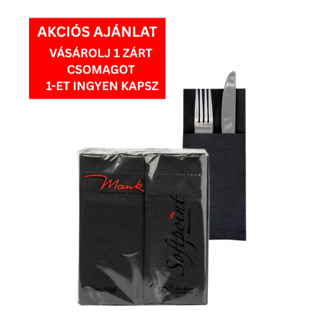Linclass, PRÉMIUM MINŐSÉG - BAX Zsebes evőeszköztartó szalvéta – Softpoint (fekete) / 33 × 40 cm / 900 db