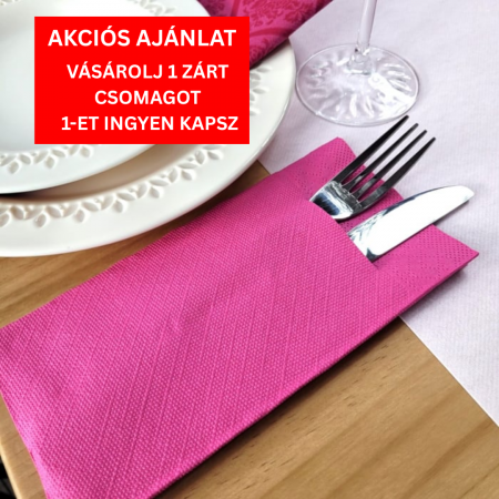 1 + 1 INGYEN - BAX Zsebes evőeszköztartó szalvéta – Tissue Deluxe Sötét Rózsaszín / 40 × 40 cm / 600 db