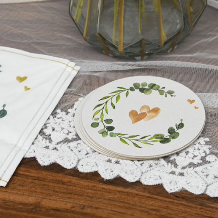 Karton poháralátét, fehér, szív minta, Ø 10,7 cm / 100 db [7]