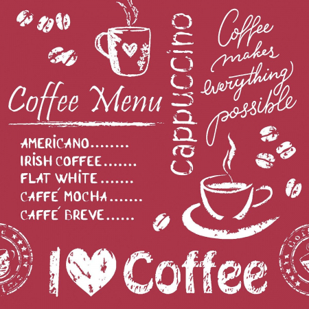 Termékek - Papíralátét csészékhez – Coffee Time – bordó / 9 × 9 cm / 250 db  