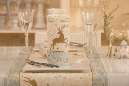 ÜNNEPI ASZTALI SZALVÉTÁK - Ünnepi asztali szalvéták, Linclass – Liroy (rénszarvas – Boldog Karácsonyt) / 40 × 40 cm / 50 db