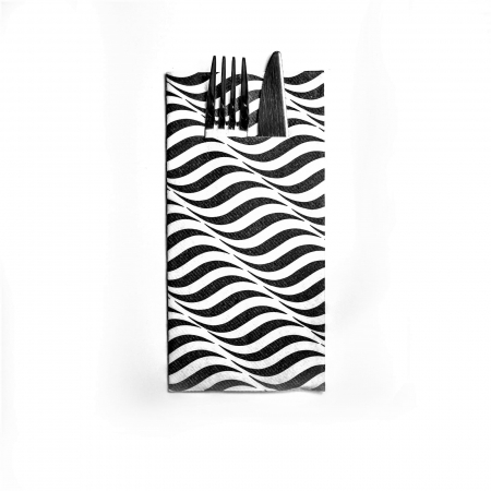 Zsebes evőeszköz-tartó szalvéta Linclass Nice (fekete-fehér) / 40 × 40 cm / 100 db [1]