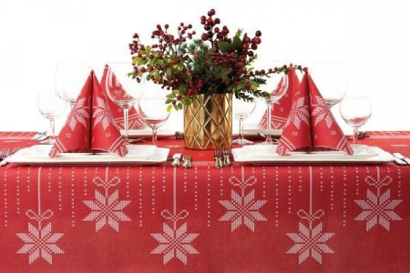 ASZTALTERÍTŐK - Karacsonyi asztalterito, 3 retegu, Linclass Premium - Mick rot-bordeaux / piros-bordó / 120 × 220 cm / 20 db