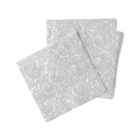 Karacsonyi tissue szalvetak 33 x 33 – Rendelesre - Karacsonyi 3 retegu tissue szalvetak - Jordan weiss-silber / feher-ezust / 33 × 33 cm / 100 db