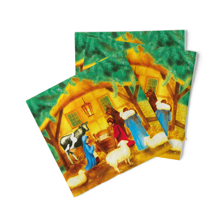 Karacsonyi tissue szalvetak 33 x 33 – Rendelesre - Karacsonyi 3 retegu tissue szalvetak - Weihnachtskrippe / Betlehemi jelenet / 33 × 33 cm / 100 db
