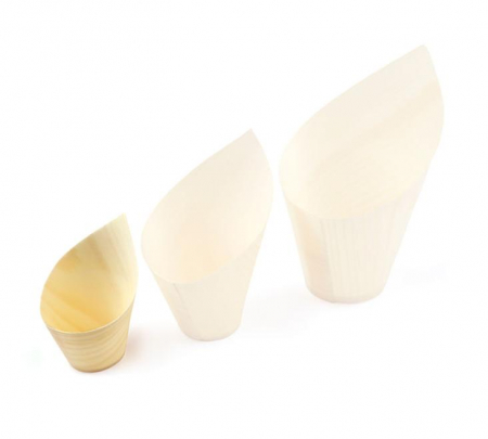 PRÉMIUM EGYSZER HASZNÁLATOS EDÉNYEK - Mini ferde poharak falécekből (FSC®) – előételhez / 50 ml / Ø 32 × h75/35 mm / 50 db  