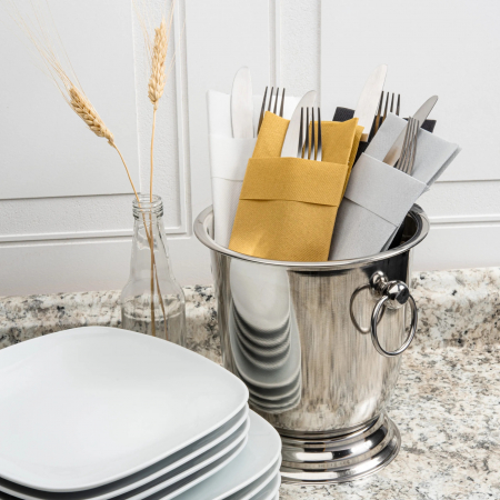 Evőeszköztartó zsebszalvéta Linclass mandzsettával – Fehér / 40 × 40 cm / 75 db [1]