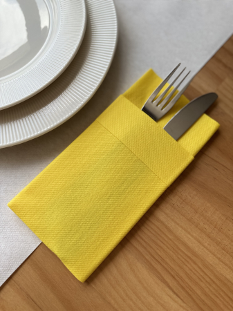 Evőeszköztartó zsebszalvéta Linclass mandzsettával – Sárga / 40 × 40 cm / 50 db [3]