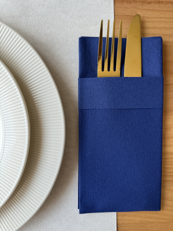 EVŐESZKÖZTARTÓ SZALVÉTÁK - Evőeszköztartó zsebszalvéta Linclass mandzsettával – Királyfehér / 40 × 40 cm / 50 db