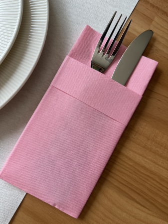 Evőeszköztartó zsebszalvéta Linclass mandzsettával – Rózsaszín / 40 × 40 cm / 50 db [1]