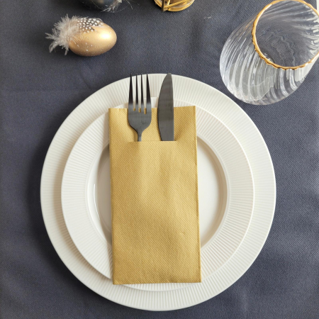 Zsebes evőeszköztartó szalvéta – Linclass Arany / 40 × 40 cm / 12 db   [1]