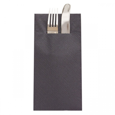 DELUXE LIGHT - servetele negre cu buzunar tacamuri