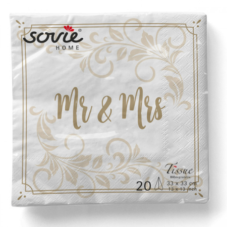 3 rétegű asztali szalvéta esküvőre – Mr & Mrs (dísz) / 33 × 33 cm / 20 db [1]