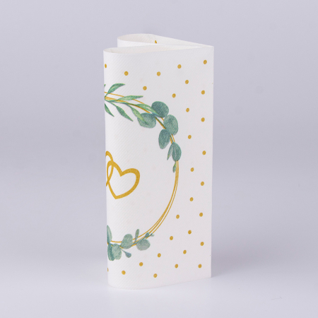 Ünnepi asztali szalvéták, Linclass – Eukalyptus-Hertz (eukaliptusz levelek és szívecskék) / 40 × 40 cm / 50 db [5]